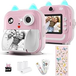 Instant Print Camera for Kids - 1080P HD, 48MP, SD Card, Bluetooth, Free App, 3 Rolls Print Paper, Stickers, Fun Filters, Gift for Boys and Girls - Pink Camera for Kids 4-12 y (Pink)-14