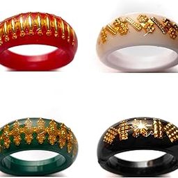 Ethnic Gold Plated Red, Green, Black And White Pola Ring Set Of 4 Random Design Free Size-94