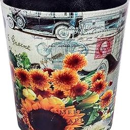 Scakbyer Leather Trash Can, Retro Decorative Waste Basket, 10L Capacity Small Waste Paper Basket, Waterproof Garbage Can for Bathroom, Bedroom, Office, Kitchen and Living Room - Sunflower-image-71