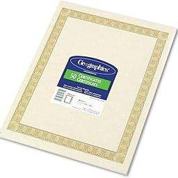 Geographics Award Blank Certificate Paper, 8.5 x 11", Natural Diplomat Golden Border Design (Pack of 50)-24