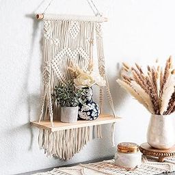 Love N Beyond Macrame Indoor Wall Hanging Floating Shelves for Wall Decor With Real Pine Wood Dowel Hand Woven Bohemian Decor for Apartment Dorm Bedroom Living Room Nursery Beige 60 x 30cm (Victorian)-26