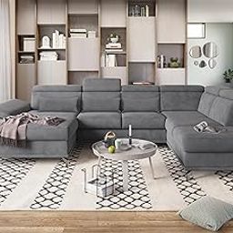 Fabrique Bossberry U-Shape 7 Seater Suede Fabric Classy Sofa Set for Living Room/Hall/Home/Hotel Lounge (Right Side-Grey)-image-64