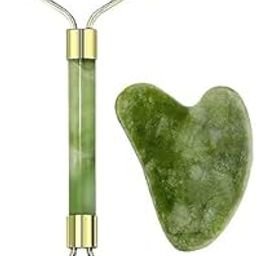 Weptoz Jade Stone Face Roller & Gua Sha Set Face Roller | Green Neck Massager Tool | Eye Treatment Roller Reduce Wrinkles | Natural Skin Gym Crystal Beauty Jade Facial Roller Dark Green-image-79