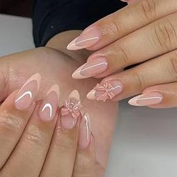 Kriga 24 Reusable Artificial Fake Nail Set| Peach Light Dark With Peach Bow Design Glossy Nails| Lightweight & Long Lasting| Quick Fix For Festivals & Special Occasions-picture-6