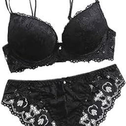 Women's Floral Lace Bra and Panty Set,Underwired Push-Up Multicolor-image-98
