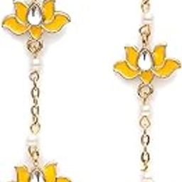 karatcart Gold Plated Lotus Shape Yellow Kundan Drop Earrings for Women-picture-21