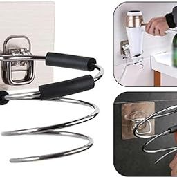 DLEST Hair Dryer Stand Stainless Steel Self Adhesive Hair Dryer Holder with Wall Mounted Hook | Hair Dryer Rack Stand Organizer for Bathroom Salon Dressing Table Badroom-image-20