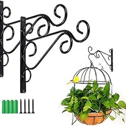 2Pcs Iron Plant Hanger Wall Hooks,Hanging Basket Brackets Wrought Iron Bracket ，for Hanging Bird Feeders, Lanterns, Wind Chimes, Planters, Outdoor Decoration Hooks, (Black)-94