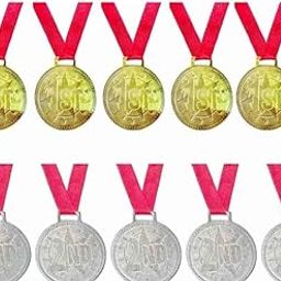 Swastik Enterprises 2 Inches Sports Medal (5 Gold +5 Silver Medal) Combo for School Winner, Sports Champion with Tiranga Ribbon (Set of 10)-image-92