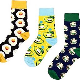 Novelty Socks Set, Printed Eggs, Avocado, Burger Patterns, 3 Pairs-picture-37