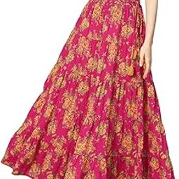 Floral Print Skirt for Women - 100% Cotton, Floor-Length, Elastic Waist, Stylish and Comfortable, Machine Washable, Perfect for Casual Pink-image-56