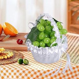 UJEAVETTE Wedding Flower Girl Basket Organizer Candy Collection Gift with Bowknot Lace-17