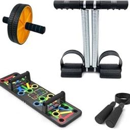 SIXTEEN Tummy Trimmer with Pushup Board, Skipping Rope, and Ab Wheel Roller Full Body Home Workout Gym Equipment Set for Men & Women-picture-23
