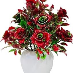 ATEVON Artificial Rose Flower Plant in White Pot – Decorative Faux Flowers for Home, Office, Balcony, Living Room & Tabletop Decor-image-4