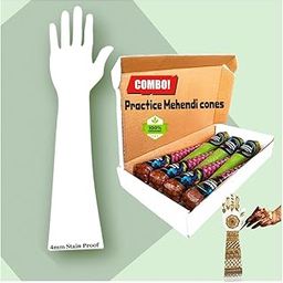 Saairaa Organics Mehendi Practice Hand 4mm Thickness Acrylic Stain Free Board + Practice Mehendi Cones (7Pcs in 1 Box) | Perfect Choice Mehendi Beginners | Mehendi Artists Practice Combo-5