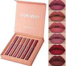 Huemic 6Pcs Matte Liquid Lipstick Set For Girls & Women, 24 Hours Long Lasting Waterproof Nude & Dark Red Lip Gloss Makeup Gift Kits_A-image-61