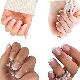 Pack of 96 Press On Nails, Reusable Nail Extensions, Artificial Fake Nails Set For women (round- nudes and pinks)-2
