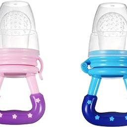 ROFORUF Baby Silicone Food/Fruit Nibbler, Baby Food and Fruit FeederTeethers for Babies, Teether for New Born, BPA-Free Silicone Pouches (Pink & Blue Pack of 2)-18