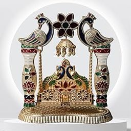 Laddu Gopal Plastic Jhula Janmashtami Swing Hindola Palana, Krishna Jhoola meenakari work for Decorative Laddu Gopal Fantasy For Home Mandir Temple 18x22 CM Showpiece Figurines (Pack of 1) Gold-image-66