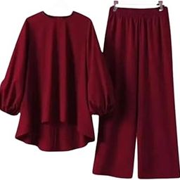 Woman's Rayon Solid Long Sleeves Round-Neck Co-ord Set-picture-22