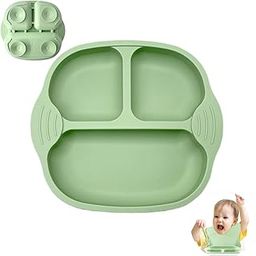 RORSYA Silicone Dish with Suction Base for Baby Feeding Unbreakable Toddler Plate Divided Suction Plate for Self-Feeding BFA Free, Dish Washer & Micro-Wave Safe (Green)-image-53