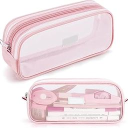 FunBlast Pen Pencil Case, Transparent Pencil Pouch with Zipper Closure Portable Clear Makeup Pouch, Large Capacity Pencil Bag, Stationery Bag for Students Girls Adults Office (Pink)-18