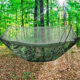 HACER Portable Outdoor Camping Hammock with Mosquito Net & Carabiner Nylon Windproof Hanging Swing for Hiking Backpacking - Army Green-picture-23