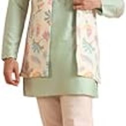 Cotton Blend Kurta Jacket Trouser Set for Men | Nehru Jacket Waistcoat Kurta Set with Trousers | Mens Ethnic Collections-KA-0975-5574-T301-picture-52