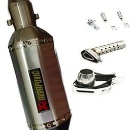 RA ACCESSORIES Akrapovic Silencer Universal Quad Cut, Carbon Stainless Steel Exhaust Silencer 36-51 mm Muffler Pipe for All Bikes/Motorcycle (Silver Plain)-8