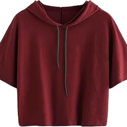 Stylish Cotton Solid Colour Short Sleeve Hooded Tshirt for Women-image-112