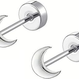 Silver Plated Moon Shape Stud Earrings Fashion Jewellery Gift for Men & Boys-image-62