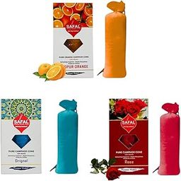 SAFAL Camphor Cone for Home | Camphor Cone for Bathroom | Room Camphor Cone Pouch | Kapoor for Pooja | Granule Pouch | Orange,Rose & Original | Pack of 3-image-96