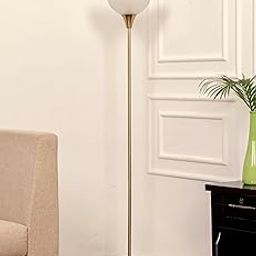 Divine Trends Uplighter Brass Antique Finish Floor Lamp for Living Room with Frosted Glass Lampshade | Includes LED Warm Bulb | Hidden Wire Design | Uplight Corner Standing Lamp for Home | Pack of 1-24