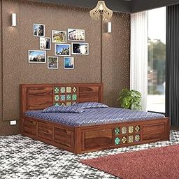 GF Furniture Solid Sheesham Wood King Size Bed with Box Storage | Natural Finish | Sturdy Frame | Spacious Underbed Storage | Easy Assembly | Ideal for Modern Bedrooms.Honey Finish-image-6