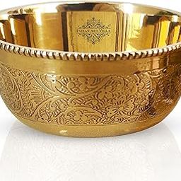 INDIAN ART VILLA Brass Floral Bowl - 250 ml, Gold-25