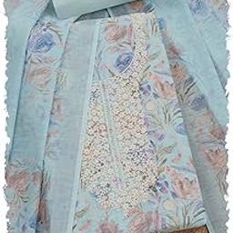 Womens Linen Botanical Print Unstitch Dress Material With Thread Work-image-52