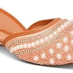 DELY BELY Women's Punjabi Jutti – Stylish Ethnic Kohlapuri & Jaipuri Jutties with Comfortable Sole for Casual & Fancy Wear Peach-image-24