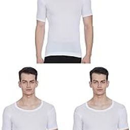 Men's Cotton Solid White Round Neck Half Sleeve Vest - Pack of 3 (#FL-Air-White-RNS-80cm)-image-19