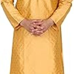 Men's Brocade Art Silk Woven Design Kurta Pajama Set Checked Pattern Festive Party Dress-picture-14