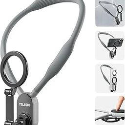 TELESIN Magnetic Neck Mount for Phones, POV/Vlog Selfie Mount Hand Free Phone Neck Holder Chest Stand Strap Video Recording for iPhone 15 14 13 12 Series Android Phone (Grey)-image-19