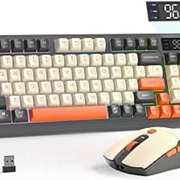 FREEWOLF T96 Smart Display Wireless Gaming Keyboard and Mouse Comb, 94Key LED Lighting Rechargeable Silent Membrane Keyboard with Knobs, 2000mAh Battery, 6-Button 4KDPI Mouse for Win/Mac(Glimmer)-image-6
