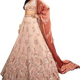 Woman's Rose Gold Viscose Embroidered Sequins Stunning Lehenga-image-2