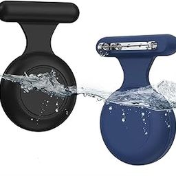 2 Packs AirTag Holder Case for Kids Waterproof,Hidden AirTag Case with Brooch Pin Holder,Item Locator,Anti Lost GPS Tracker Item Finder for Child/Kids/Elderly/Pets/Clothing-Black+Blue-11