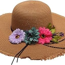 CALANDIS® Fashion Women's Wide Brim Straw Hat Beach Sun Hat Flower Hat UPF50+ Khaki | Clothing, Shoes & Accessories | Womens Accessories | Hats-image-79