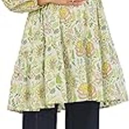 Women's Green Pure Cotton Floral Printed Tiered Maternity Tunic-image-1