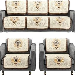 Kuber Industries Soft Net Cotton Sofa Cover 5 Seater Set for Living Room and Home Decor | Sofa Protector Cover for Dust Protection | Cotonic Harrier Painting - Cream Brown-image-60
