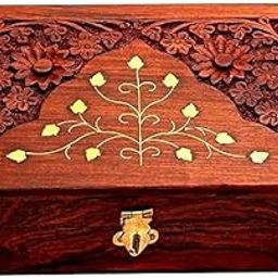 S.K FURNTURE ART Wooden Keepsake Storage Box – 8 Inch Handcrafted Jewelry & Trinket Organizer with Floral Carvings & Brass Inlay | Decorative Vintage-Look Chest for Home & Gifting-image-61
