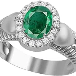 sidharth gems 14.00 Ratti Certified Natural Zambian Emerald Panna Silver Plated Rectangle panchdhatu Adjustable Ring for Women's and Men's-picture-36
