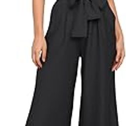 Womens 2 Piece Crop Pants Set V Neck Tank Wide Strap Tops High Waisted Cropped Paper Bag Pants with Belt-52