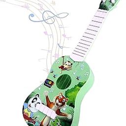 Toyshine 43cm Jungle Theme 4 String Guitar Easy-to-Hold Thin Frets Low String Musical Instrument Learning Educational Toy Gift for Toddlers Kids, Green-14